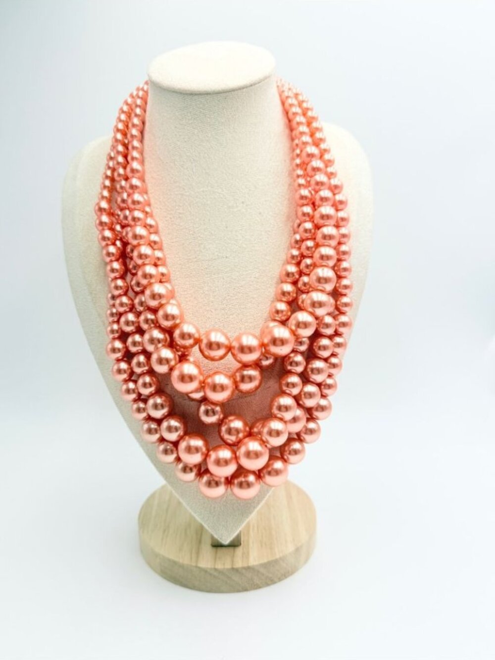 Vintage Style Multi Strand Peach Faux Pearl Statement Necklace